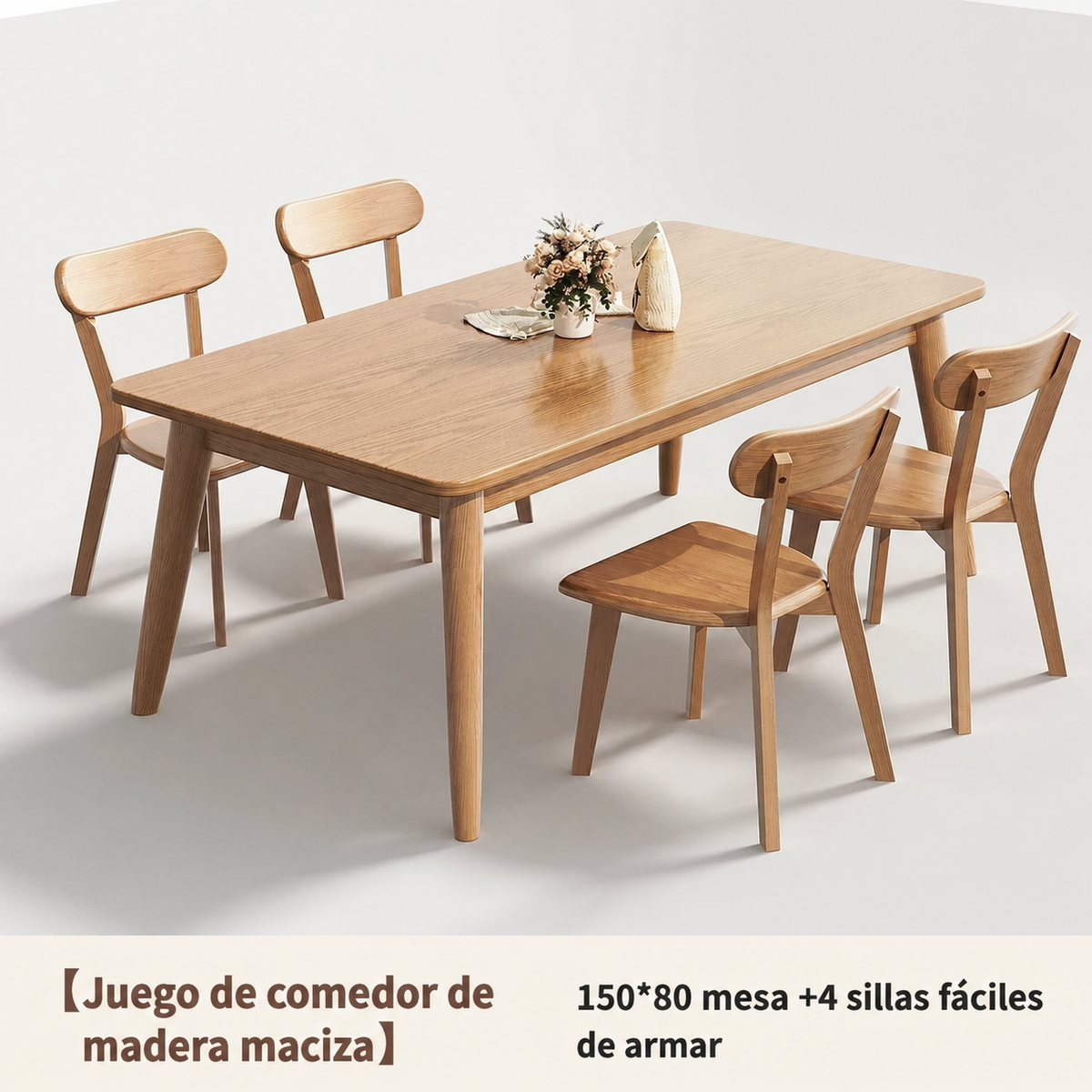 Mesa de comedor madera maciza estilo nórdico rectangular