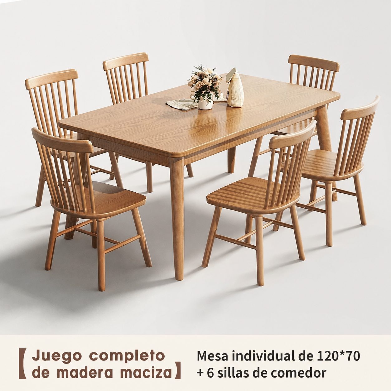 Mesa de comedor madera maciza estilo nórdico rectangular