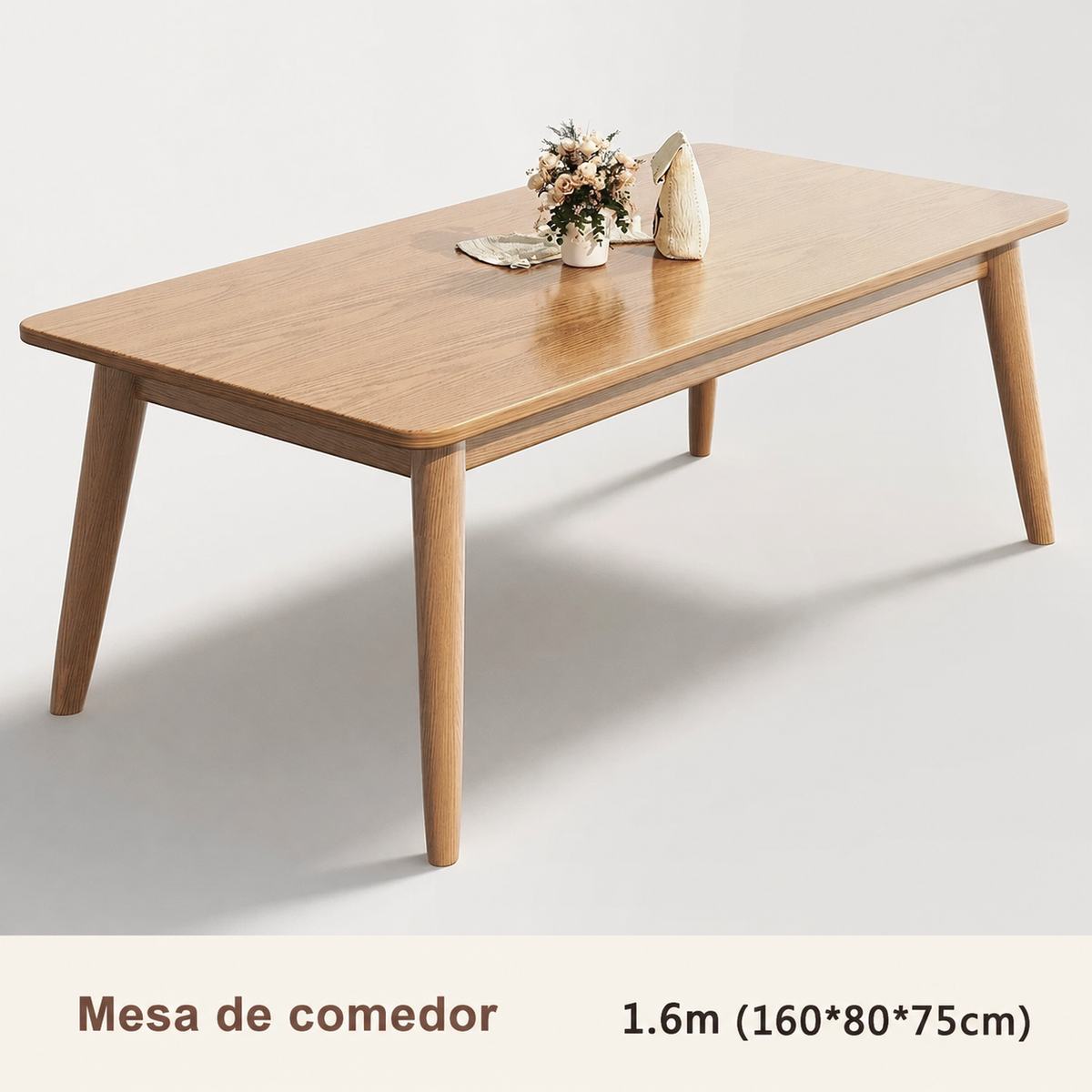 Mesa de comedor madera maciza estilo nórdico rectangular