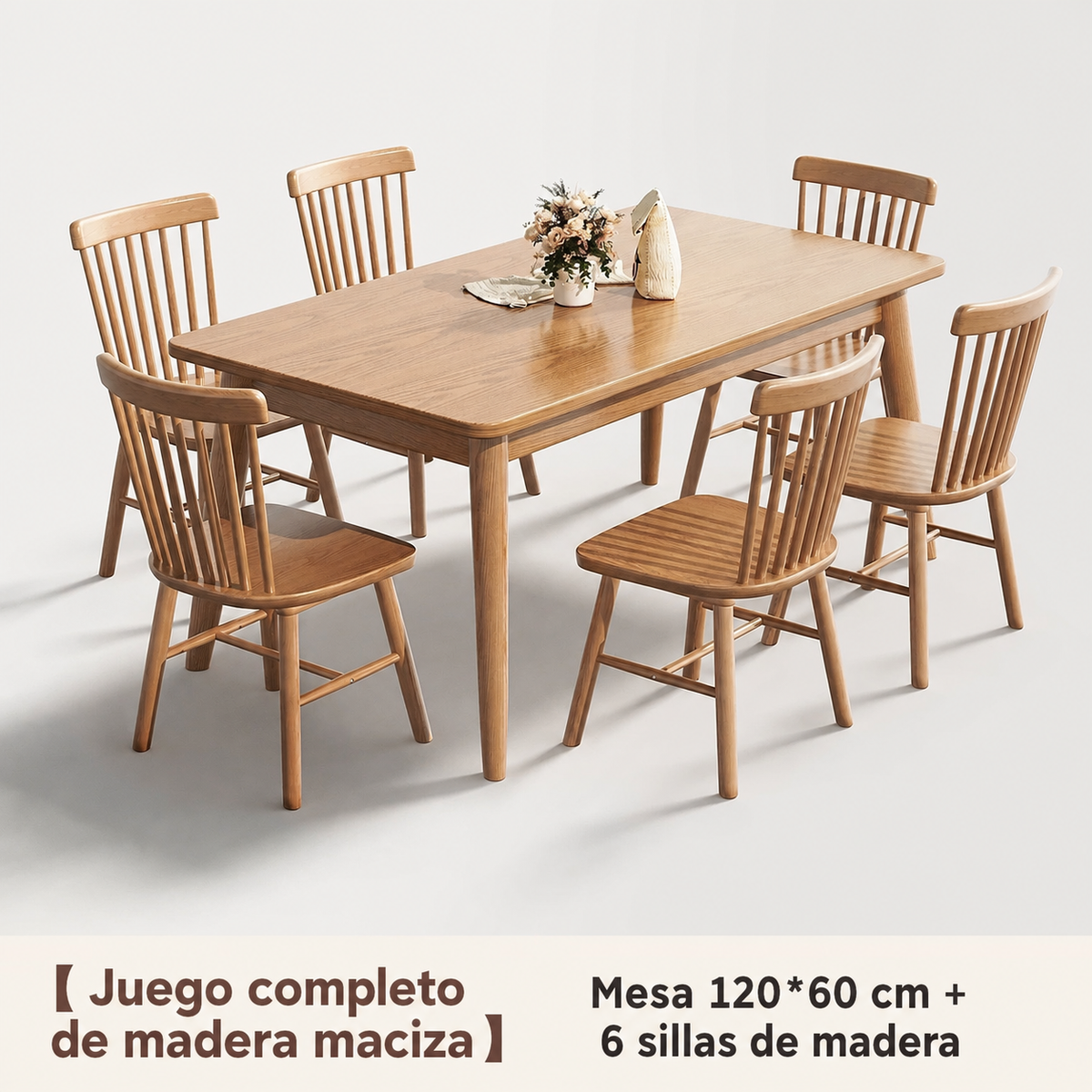 Mesa de comedor madera maciza estilo nórdico rectangular