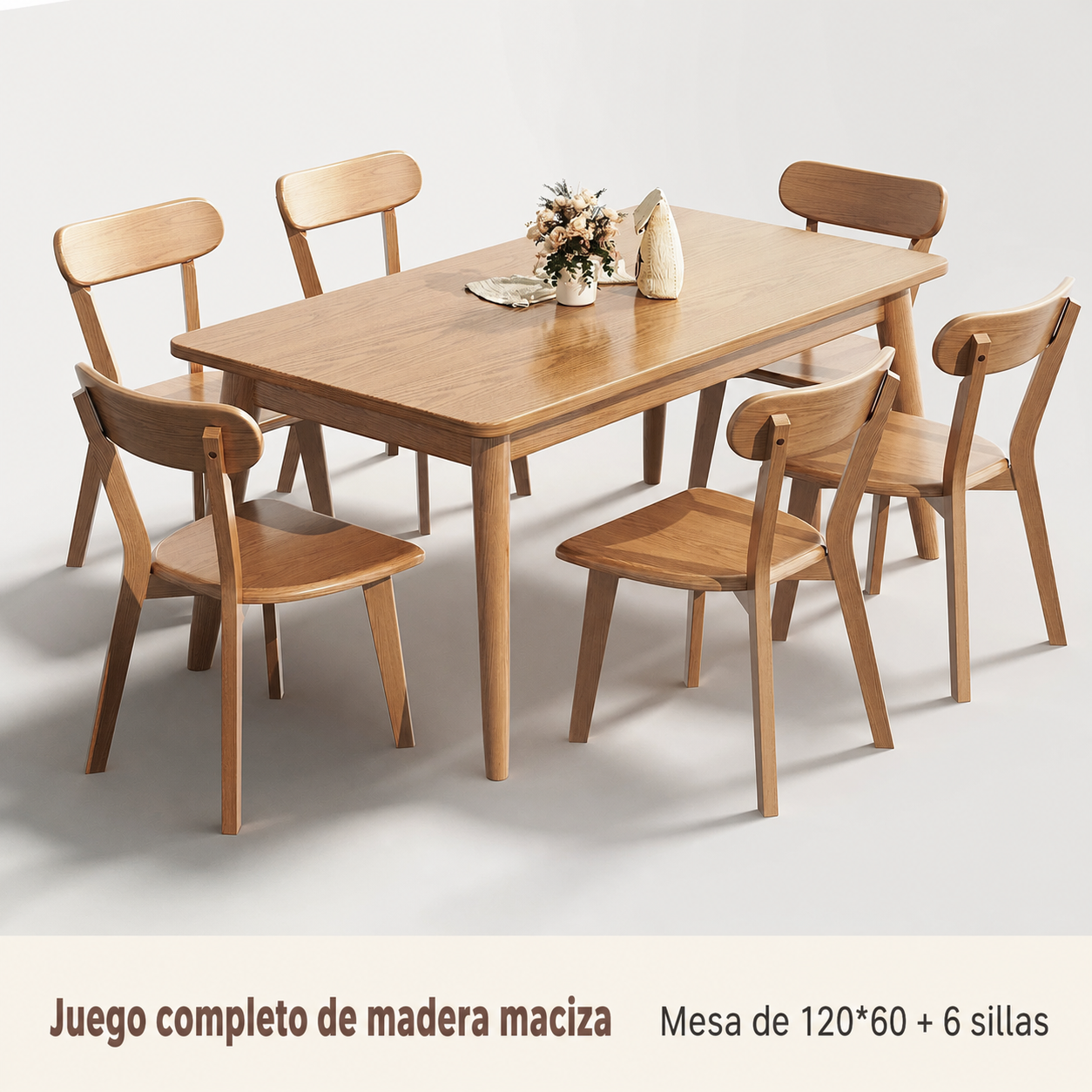 Mesa de comedor madera maciza estilo nórdico rectangular