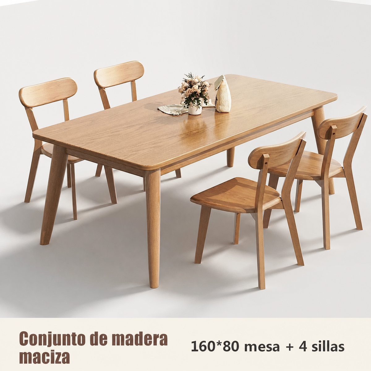 Mesa de comedor madera maciza estilo nórdico rectangular