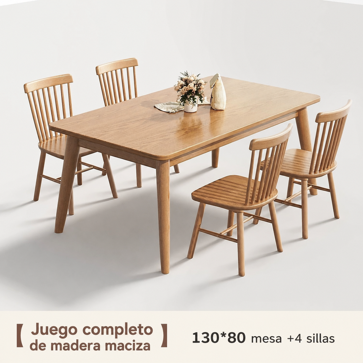 Mesa de comedor madera maciza estilo nórdico rectangular