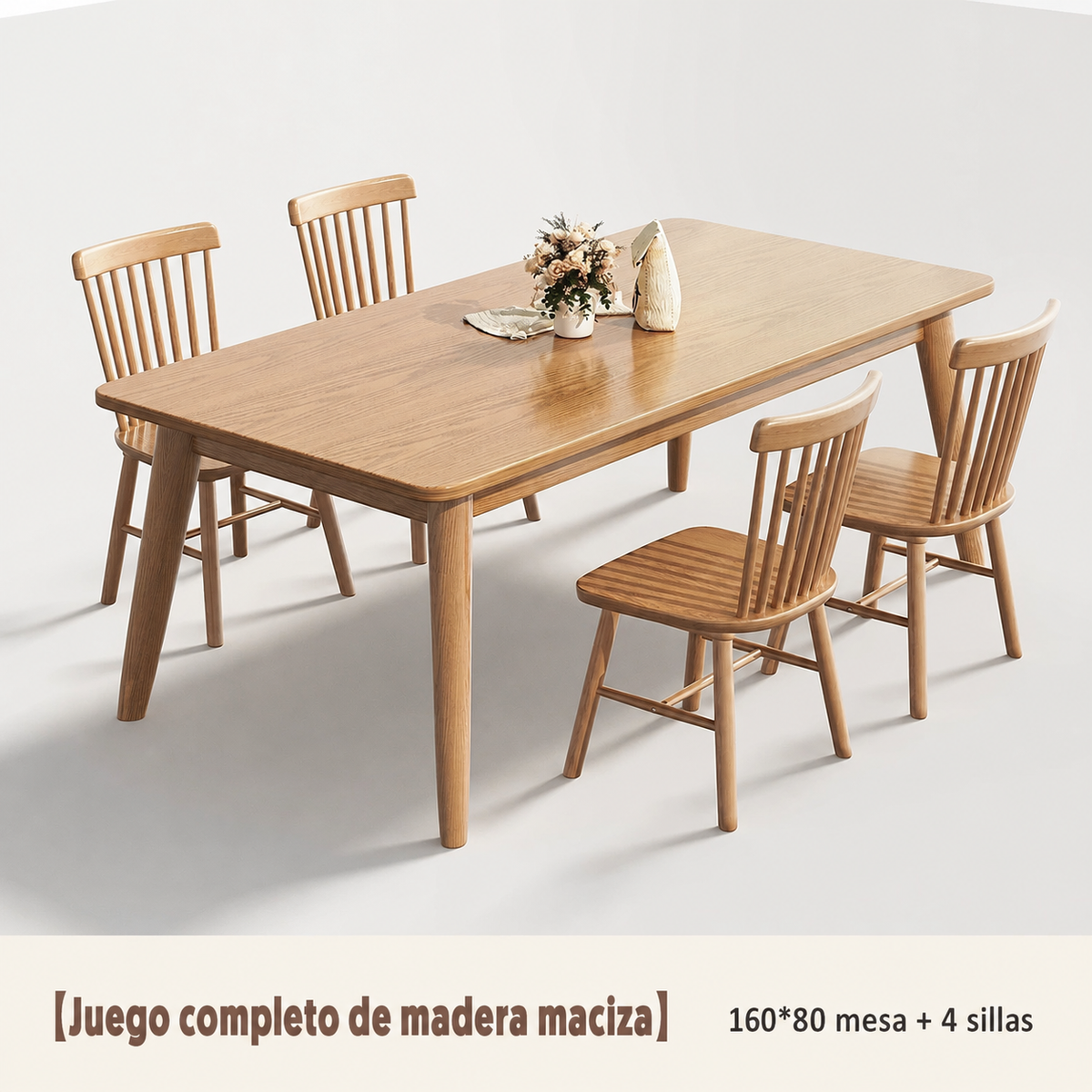 Mesa de comedor madera maciza estilo nórdico rectangular