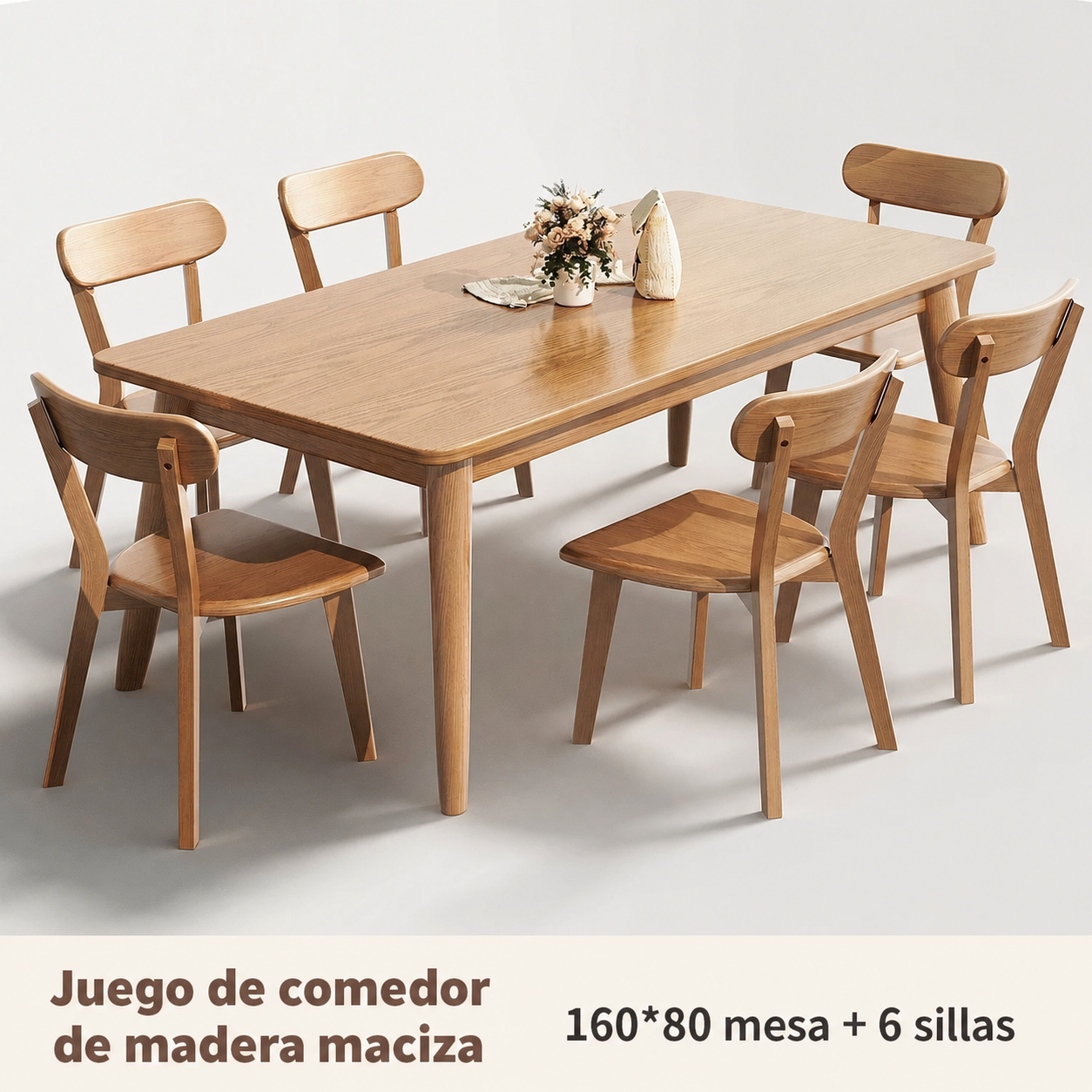 Mesa de comedor madera maciza estilo nórdico rectangular