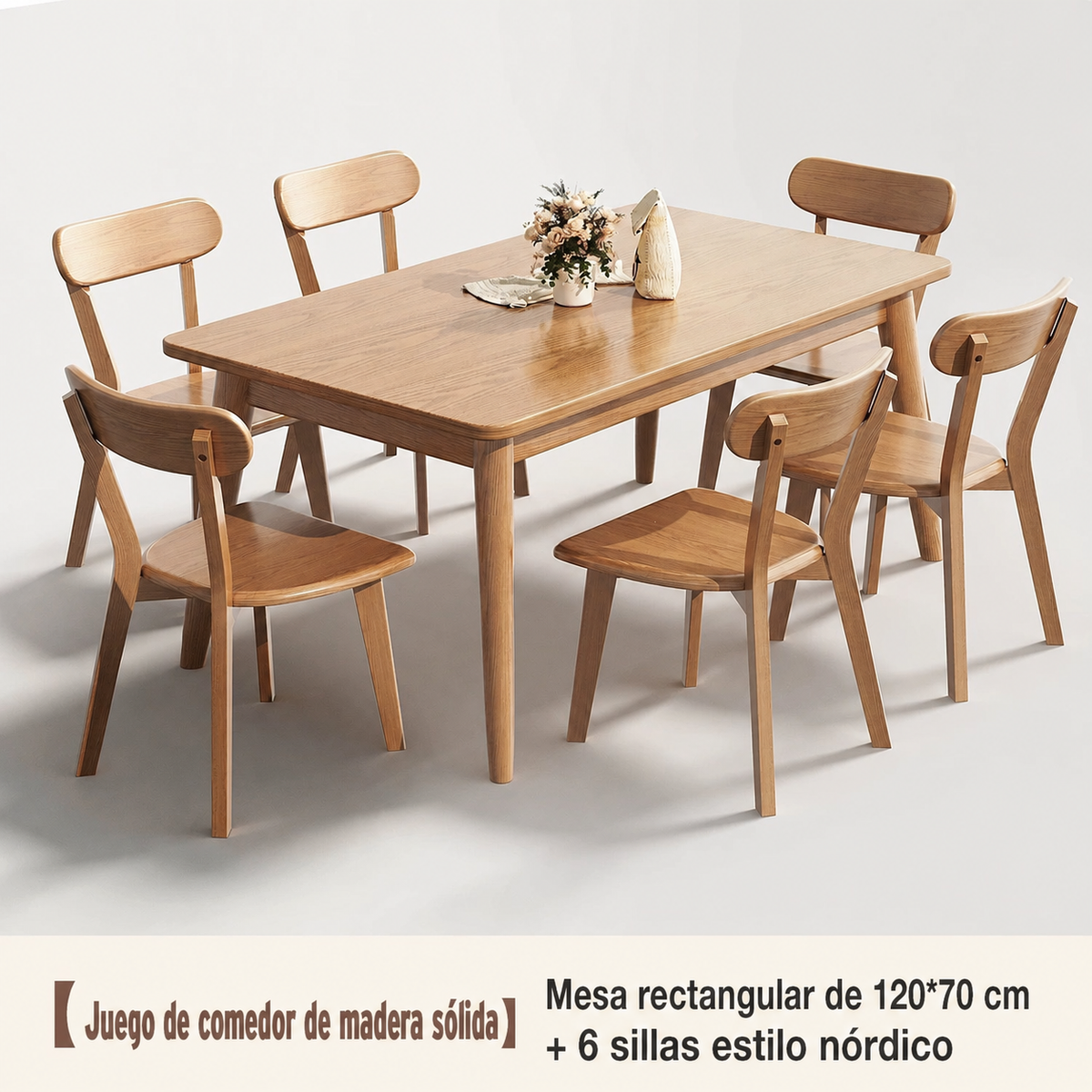 Mesa de comedor madera maciza estilo nórdico rectangular