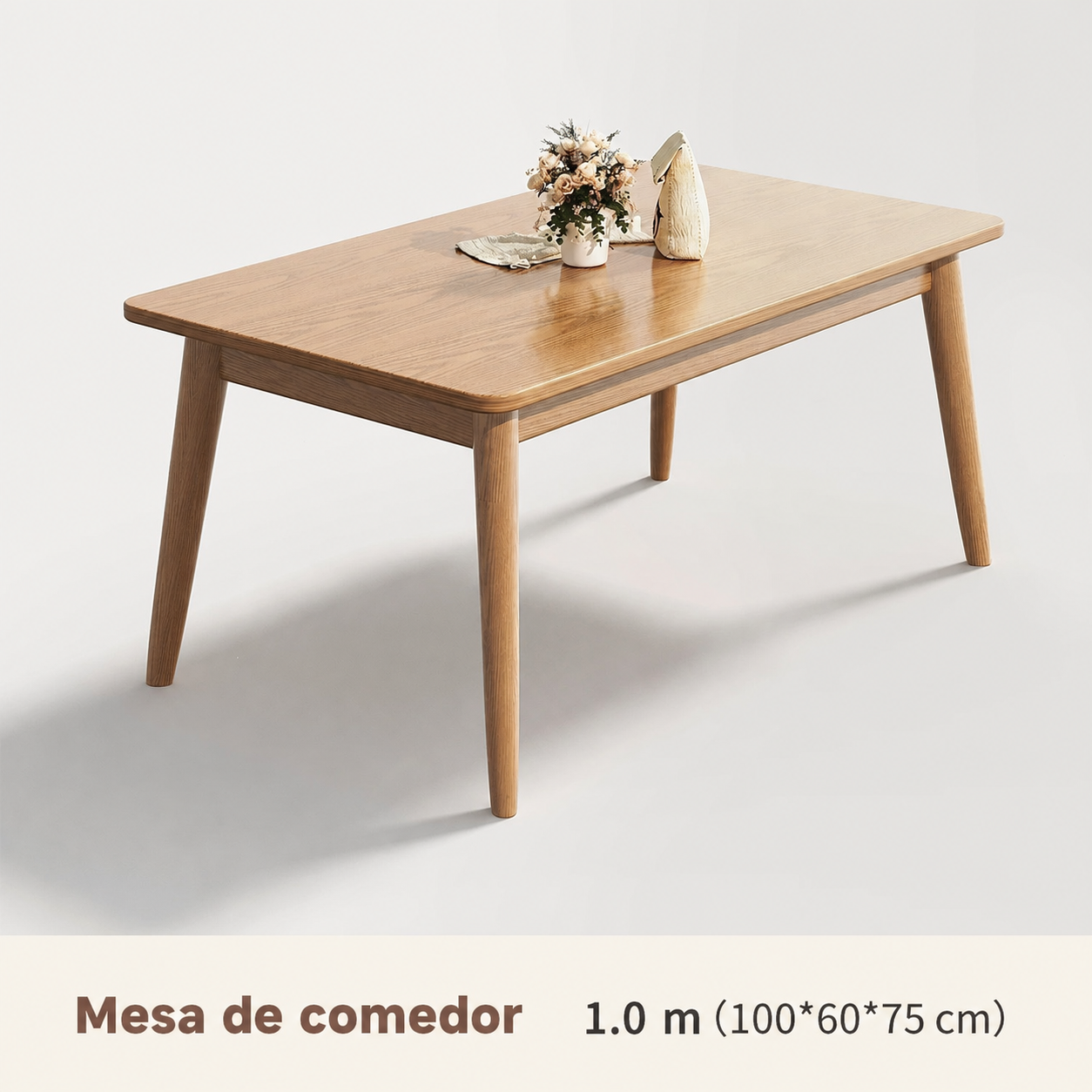 Mesa de comedor madera maciza estilo nórdico rectangular