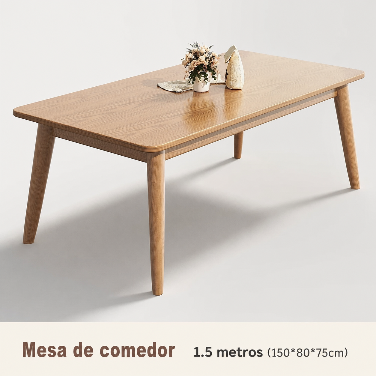 Mesa de comedor madera maciza estilo nórdico rectangular