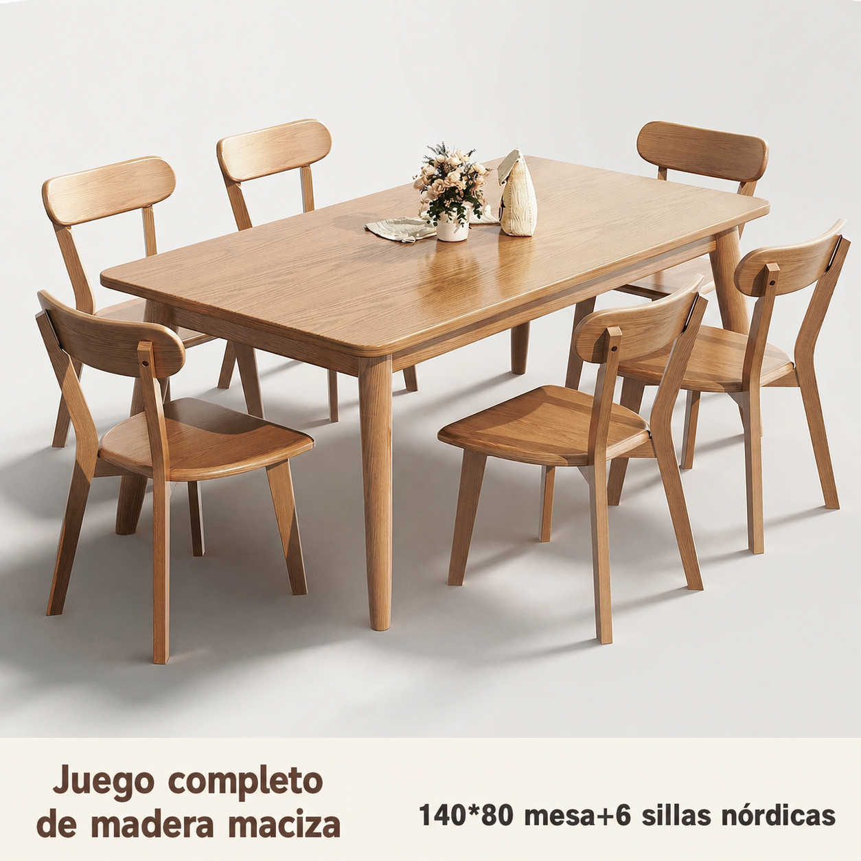 Mesa de comedor madera maciza estilo nórdico rectangular