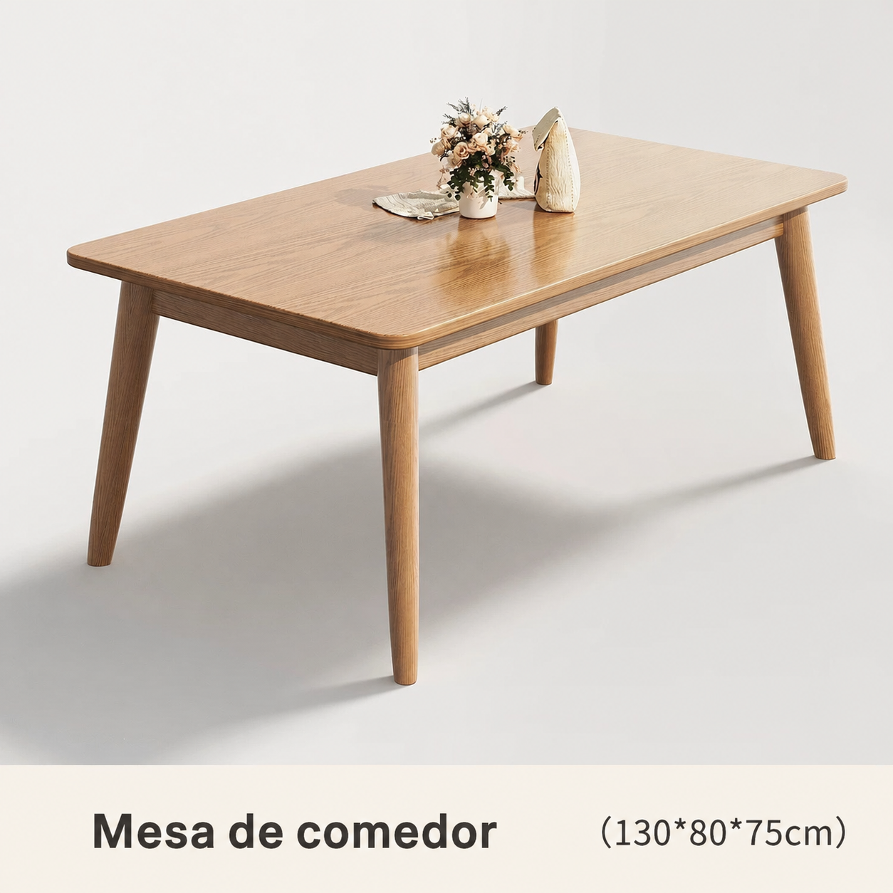 Mesa de comedor madera maciza estilo nórdico rectangular
