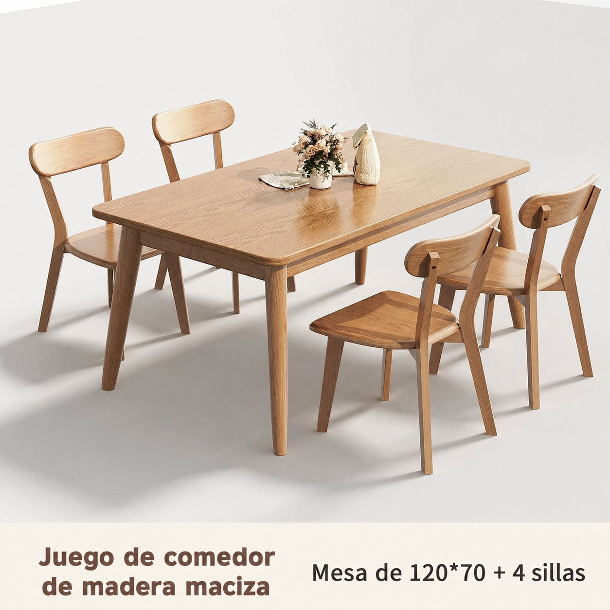 Mesa de comedor madera maciza estilo nórdico rectangular