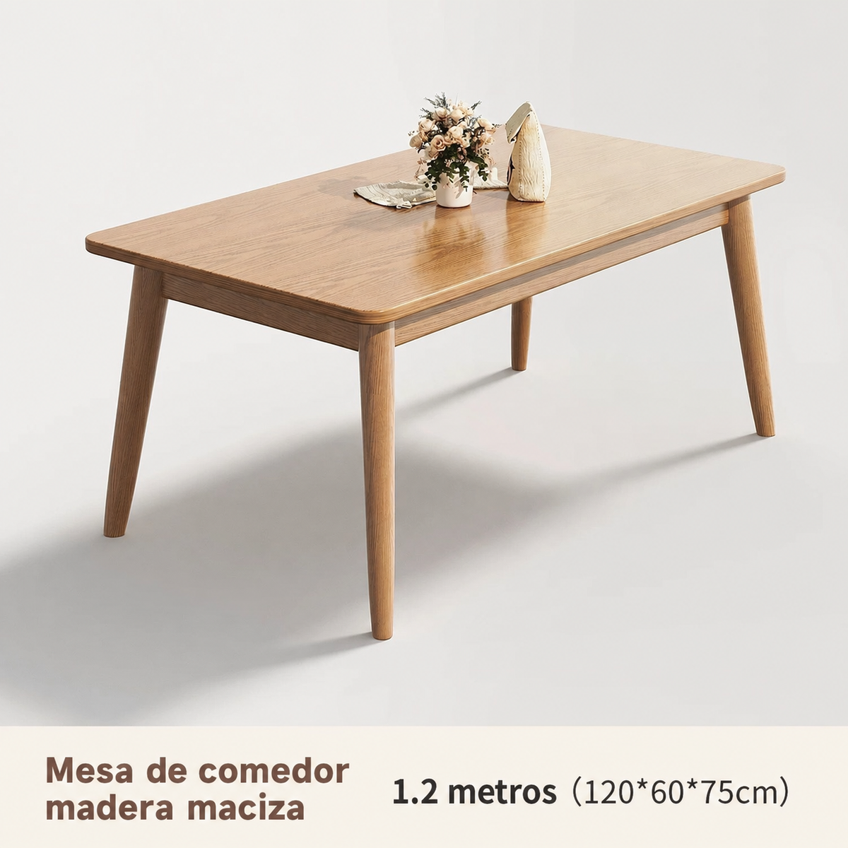 Mesa de comedor madera maciza estilo nórdico rectangular
