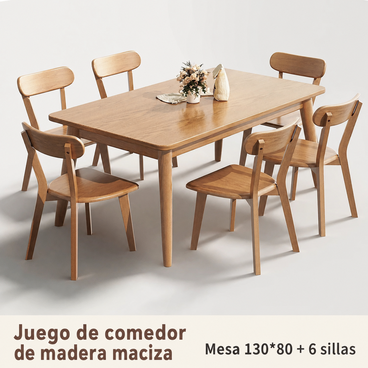 Mesa de comedor madera maciza estilo nórdico rectangular