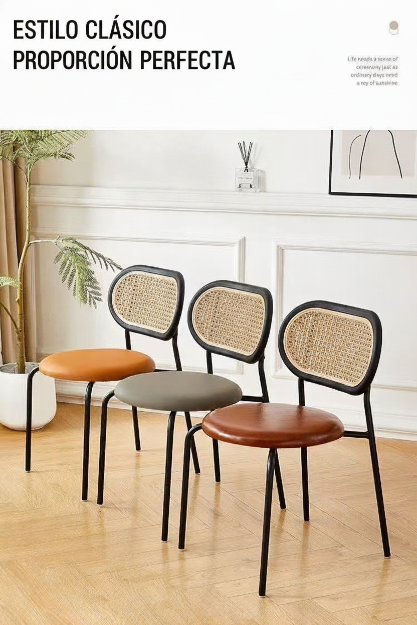 Silla de Comedor Estilo Ratán Nórdico con Cojín - 14
