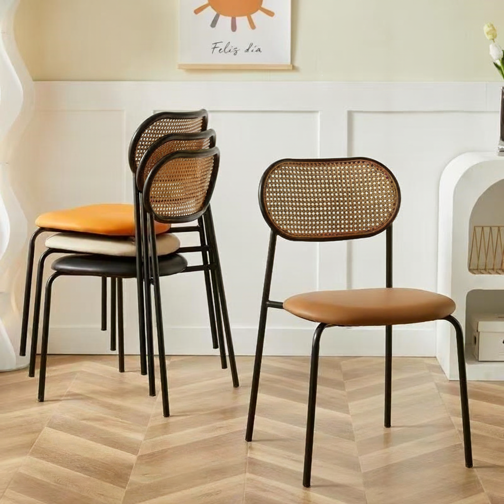 Silla de Comedor Estilo Ratán Nórdico con Cojín - 4