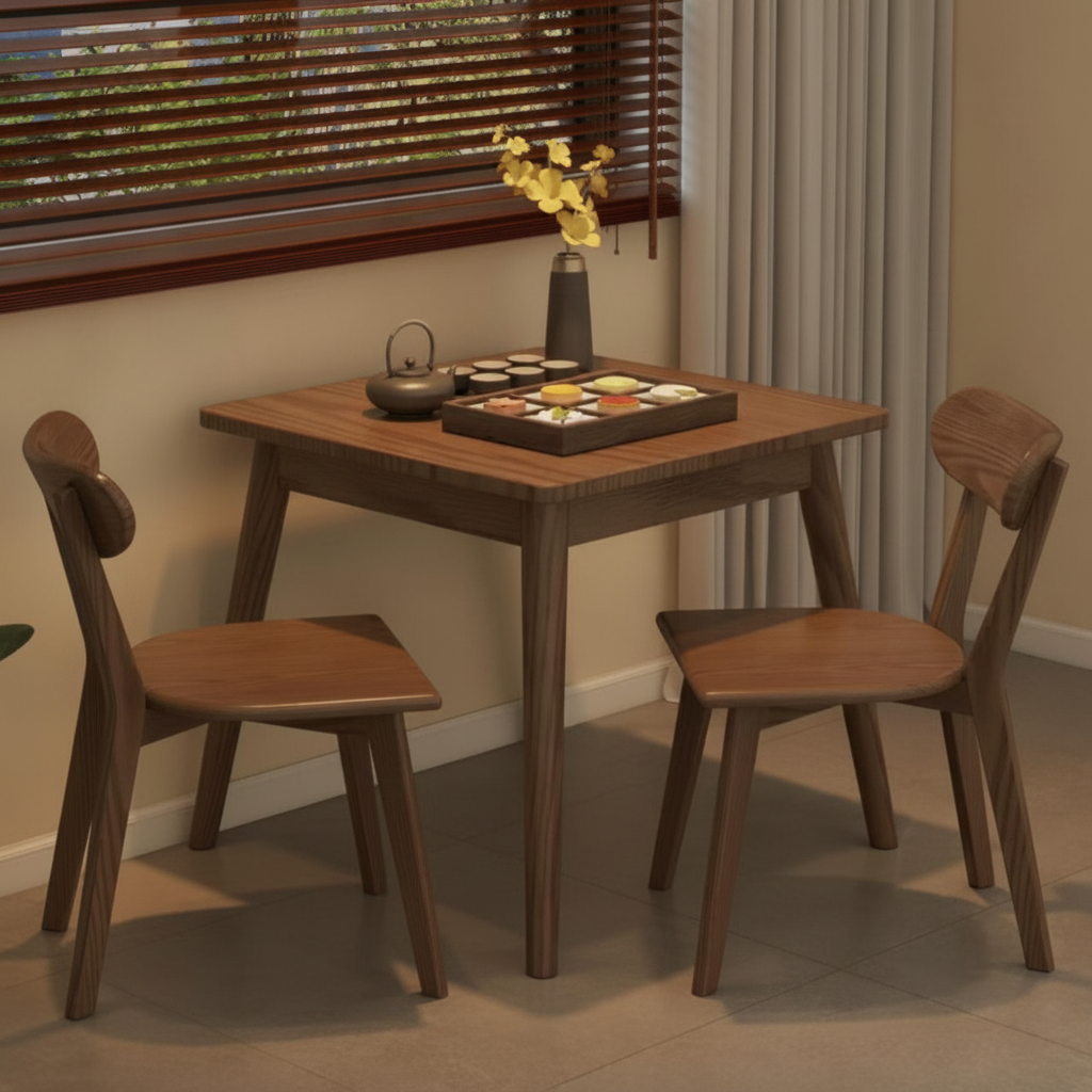 Mesa cuadrada de madera maciza estilo nórdico + sillas - 1