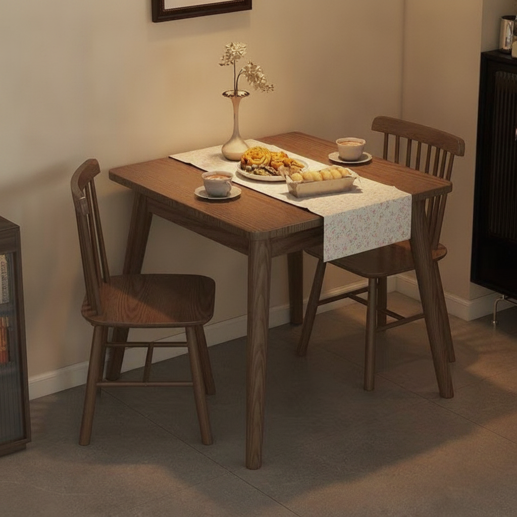 Mesa cuadrada de madera maciza estilo nórdico + sillas - 2