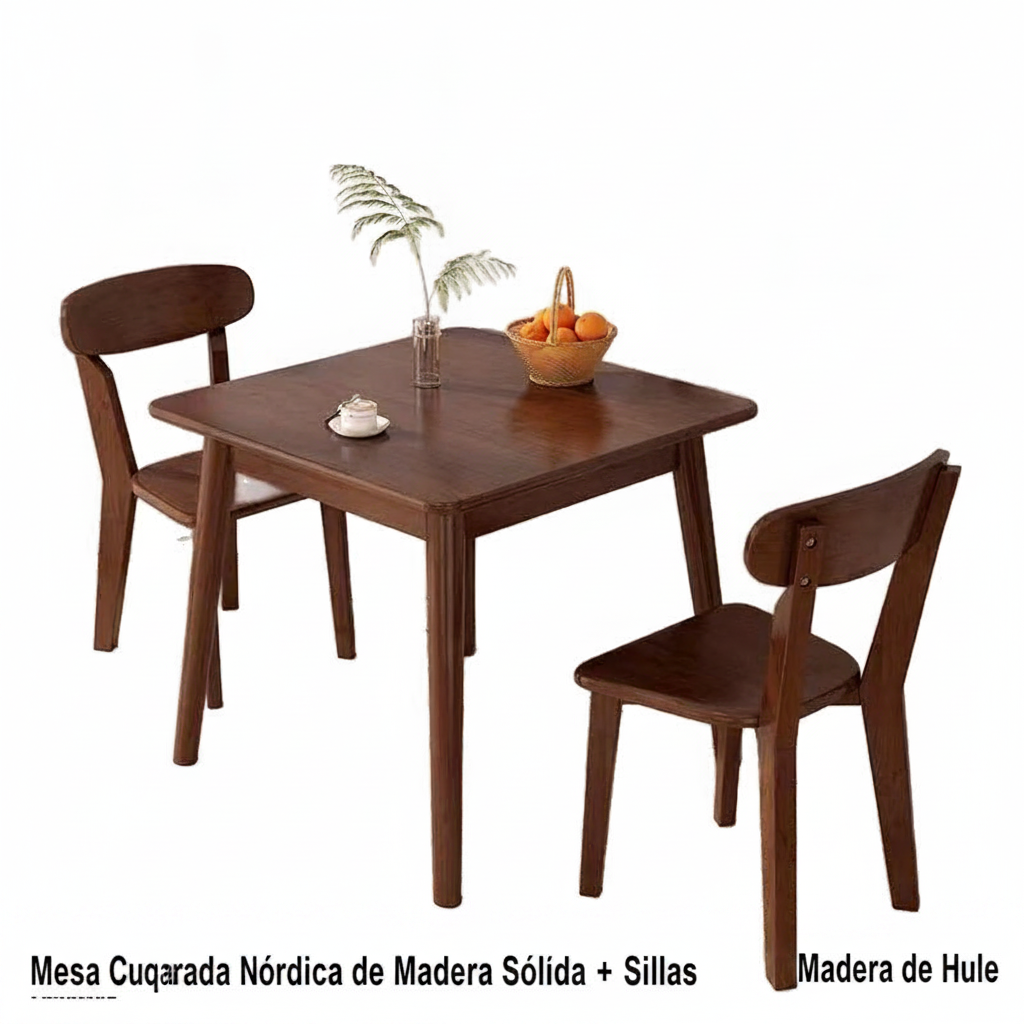 Mesa cuadrada de madera maciza estilo nórdico + sillas - 5