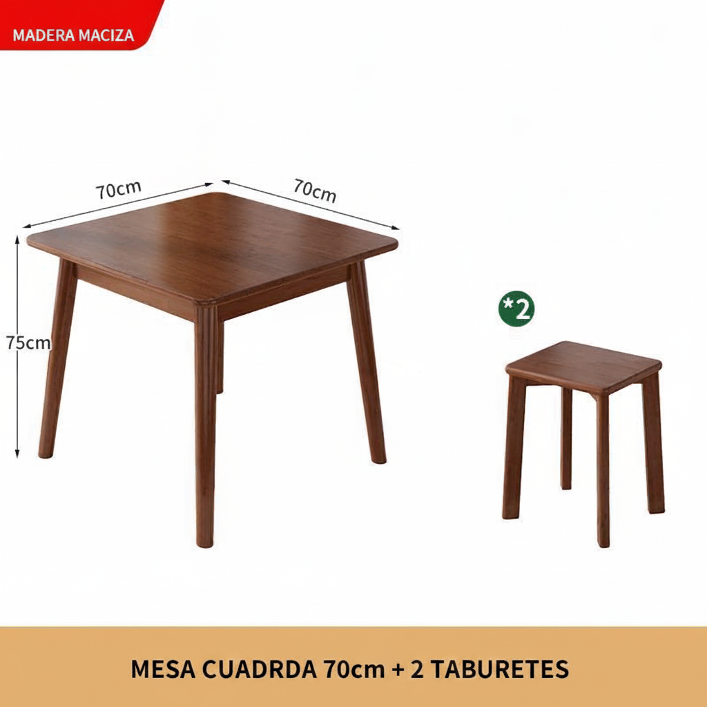 Mesa cuadrada de madera maciza estilo nórdico + sillas - 6