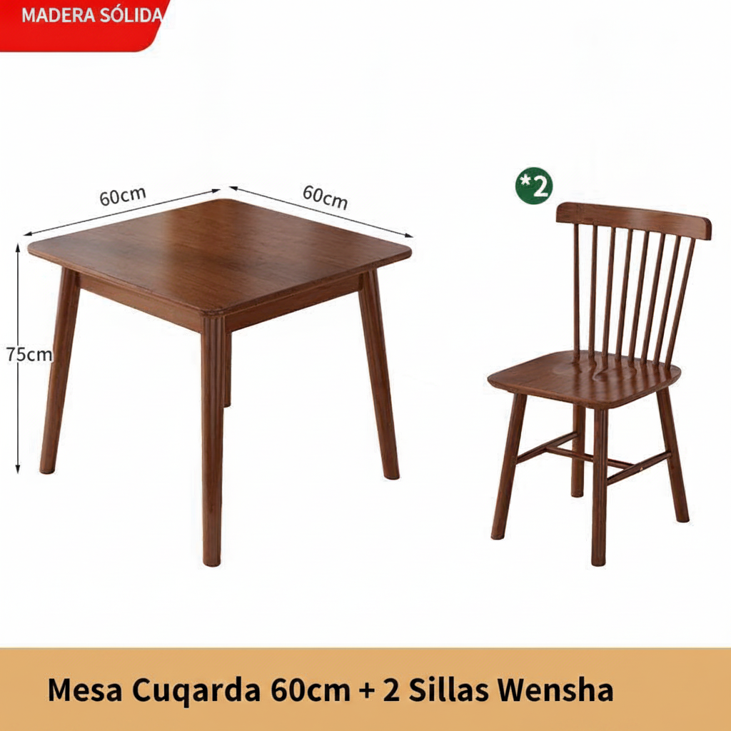 Mesa cuadrada de madera maciza estilo nórdico + sillas - 9