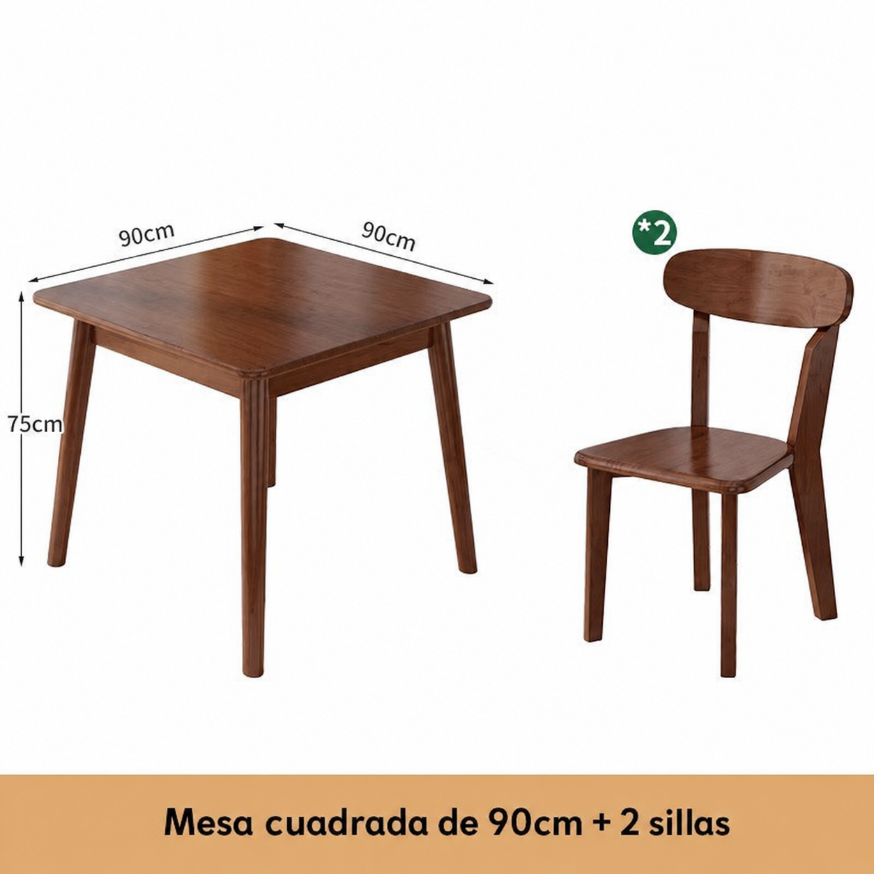 Mesa cuadrada de madera maciza estilo nórdico + sillas