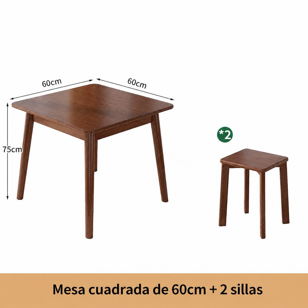 Mesa cuadrada de madera maciza estilo nórdico + sillas