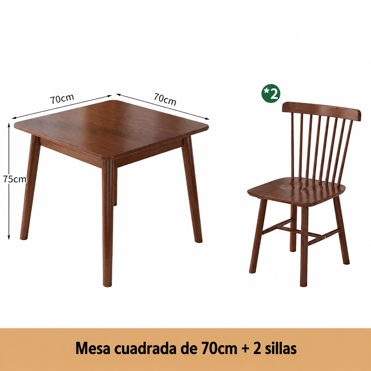 Mesa cuadrada de madera maciza estilo nórdico + sillas