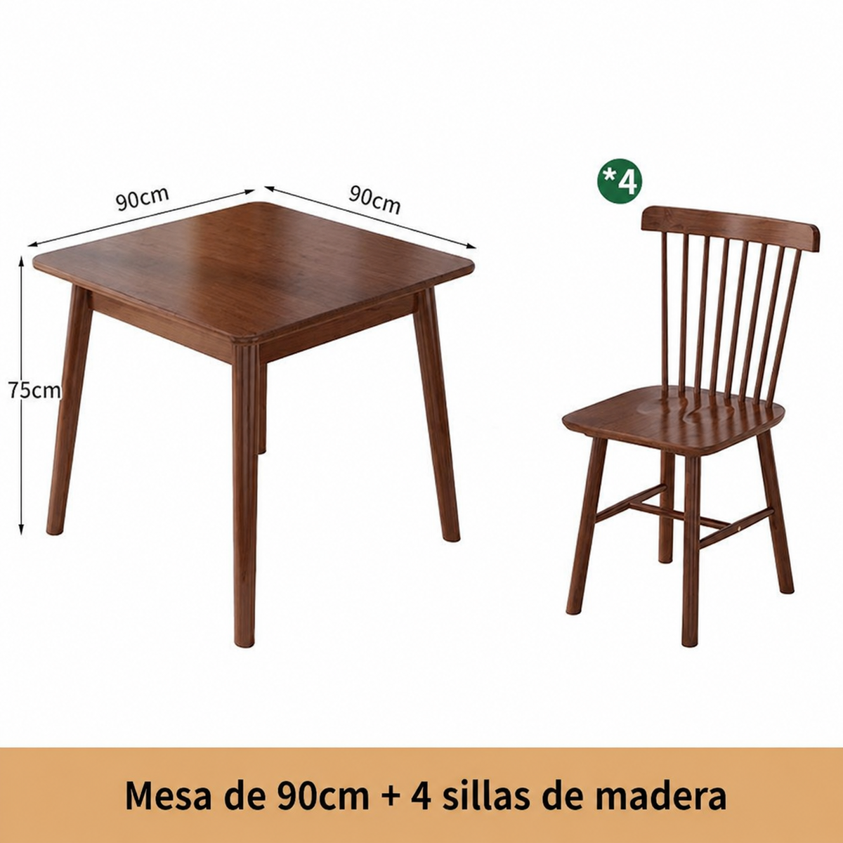 Mesa cuadrada de madera maciza estilo nórdico + sillas