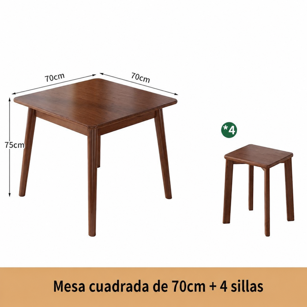 Mesa cuadrada de madera maciza estilo nórdico + sillas