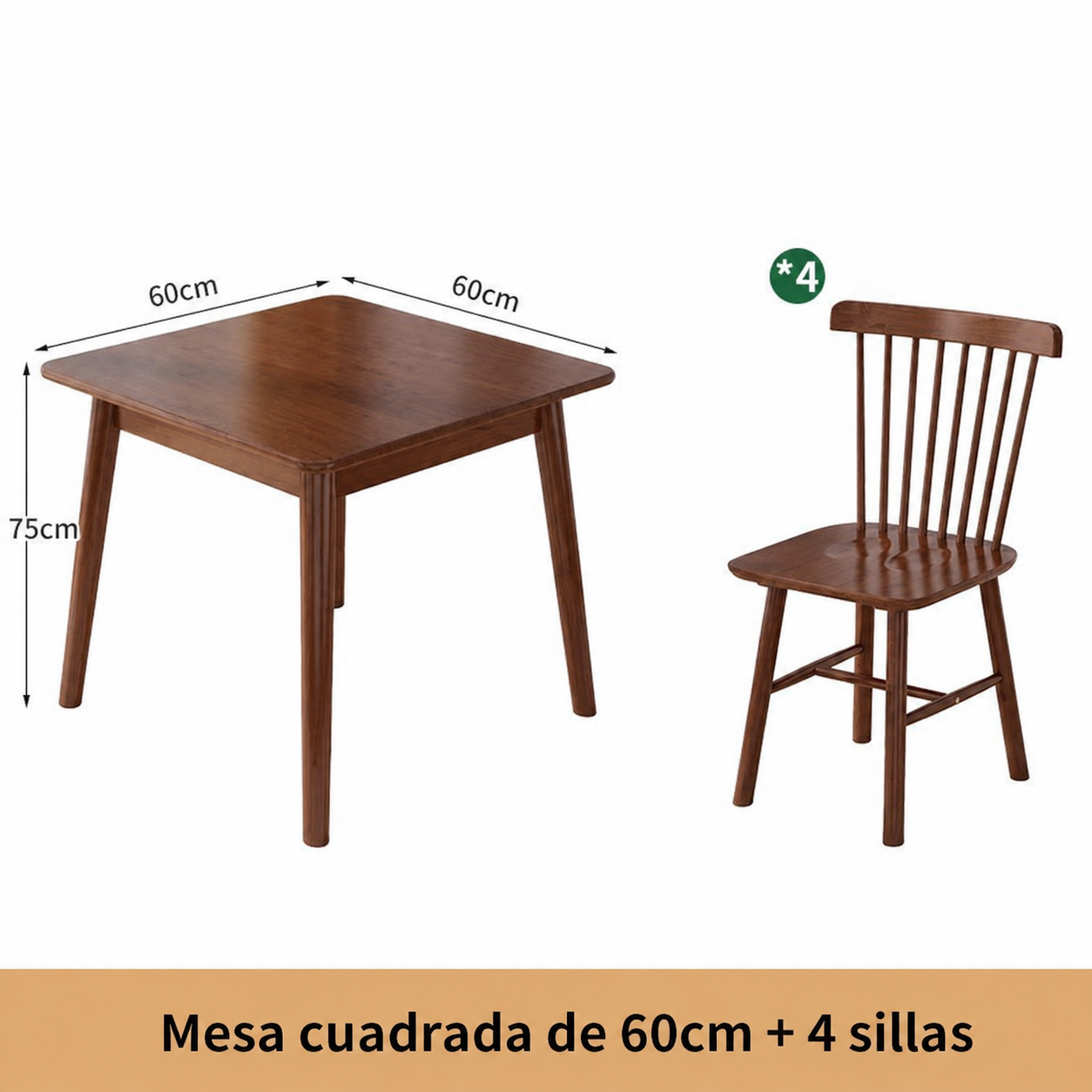 Mesa cuadrada de madera maciza estilo nórdico + sillas