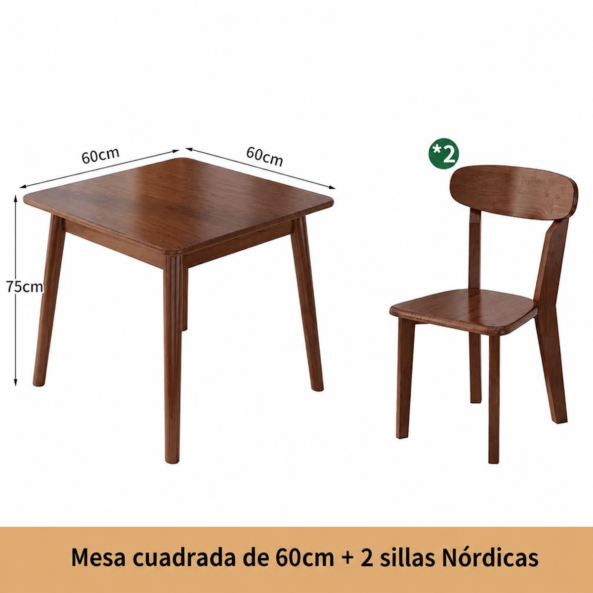 Mesa cuadrada de madera maciza estilo nórdico + sillas