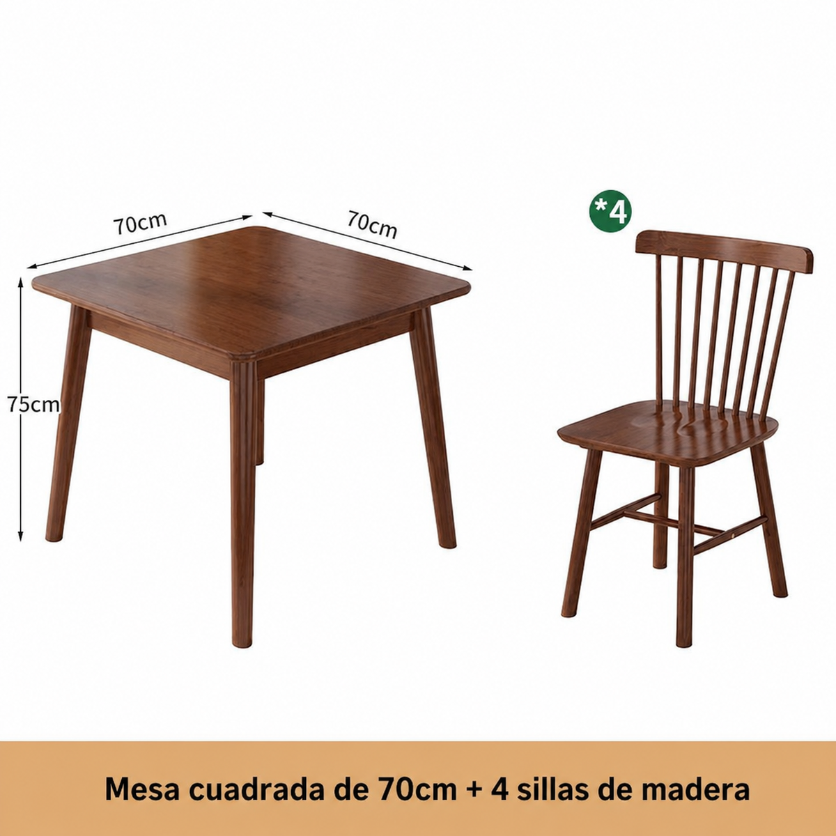 Mesa cuadrada de madera maciza estilo nórdico + sillas