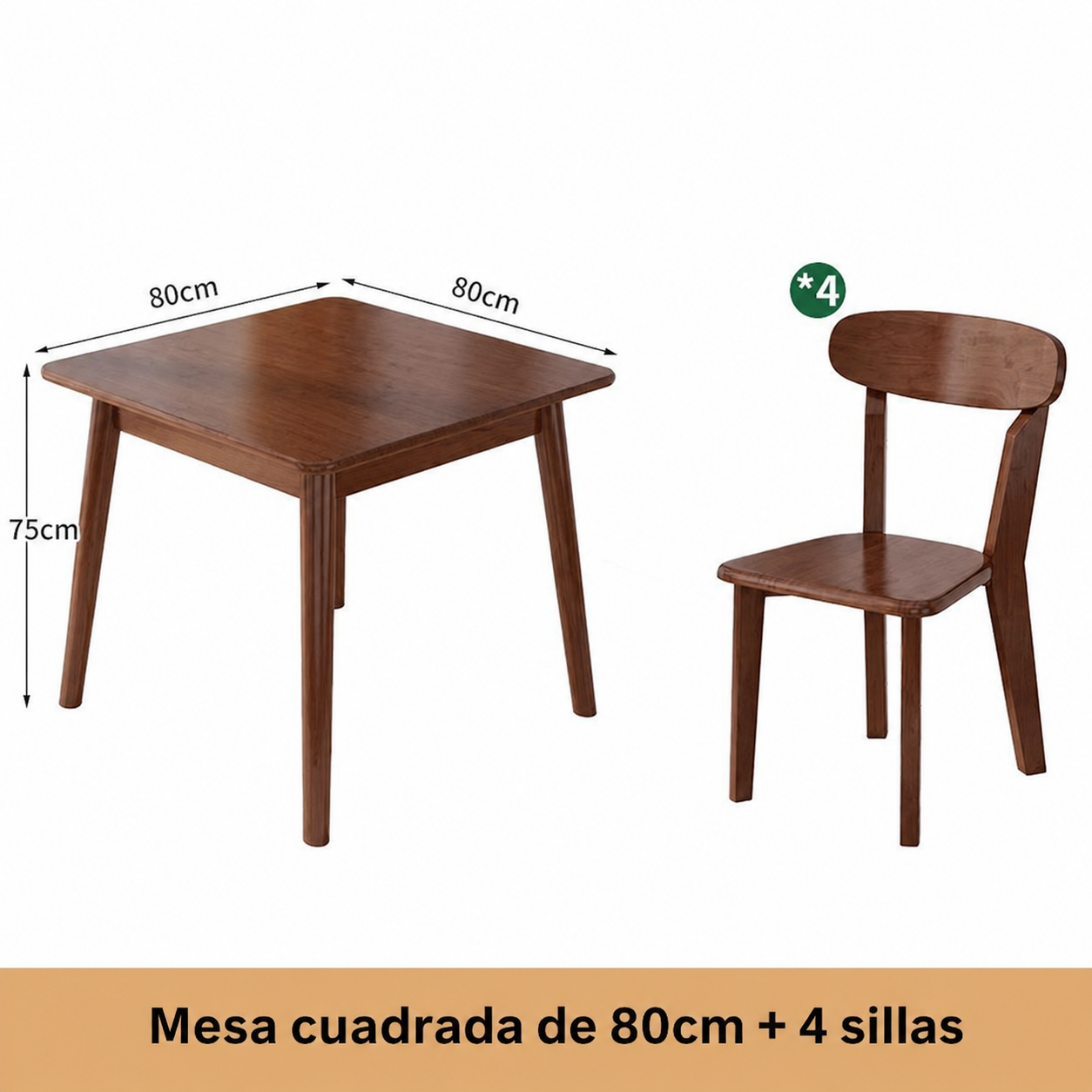 Mesa cuadrada de madera maciza estilo nórdico + sillas
