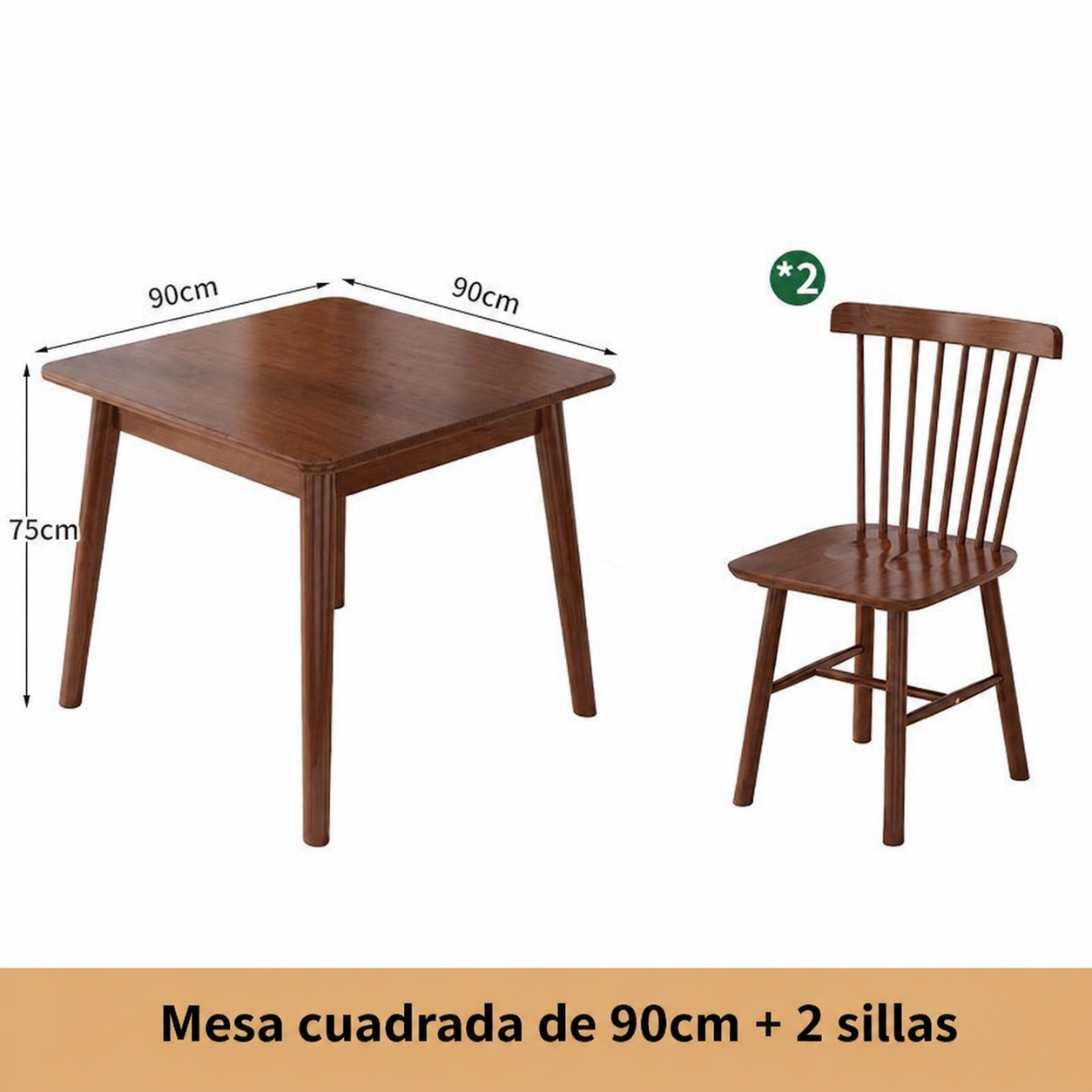 Mesa cuadrada de madera maciza estilo nórdico + sillas