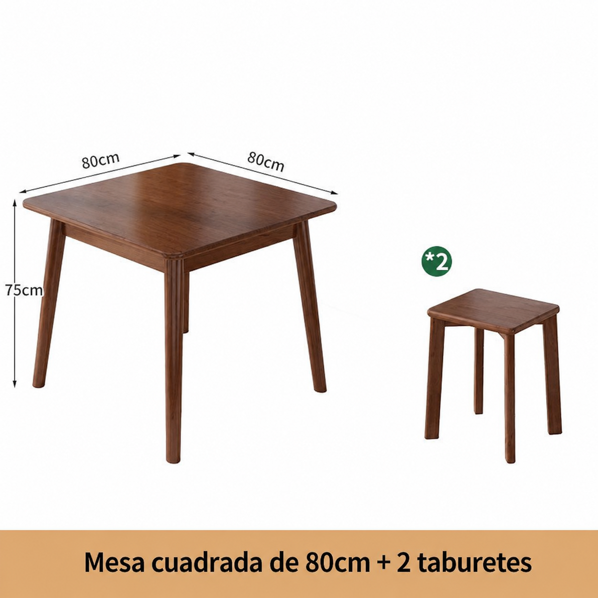 Mesa cuadrada de madera maciza estilo nórdico + sillas