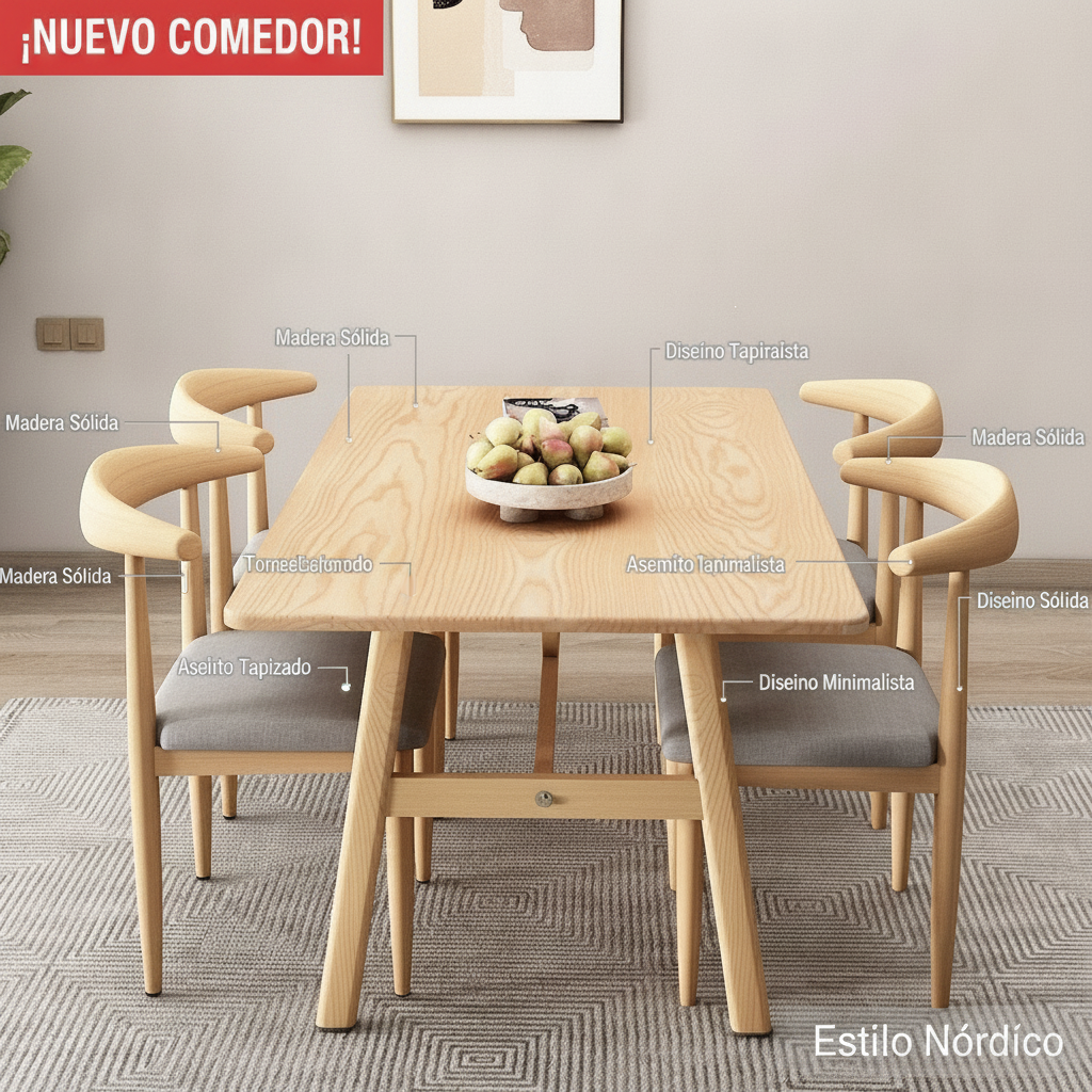 Comedor nórdico minimalista 4 a 8 personas mesa y sillas - 11