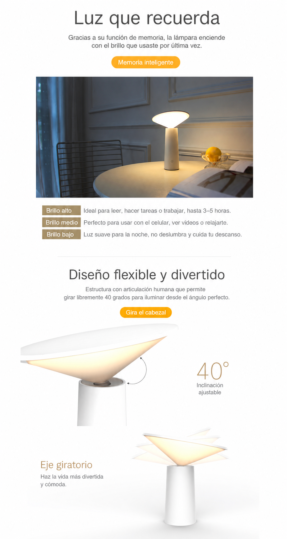 Lámpara LED de Mesa Nórdica con Carga USB - 7