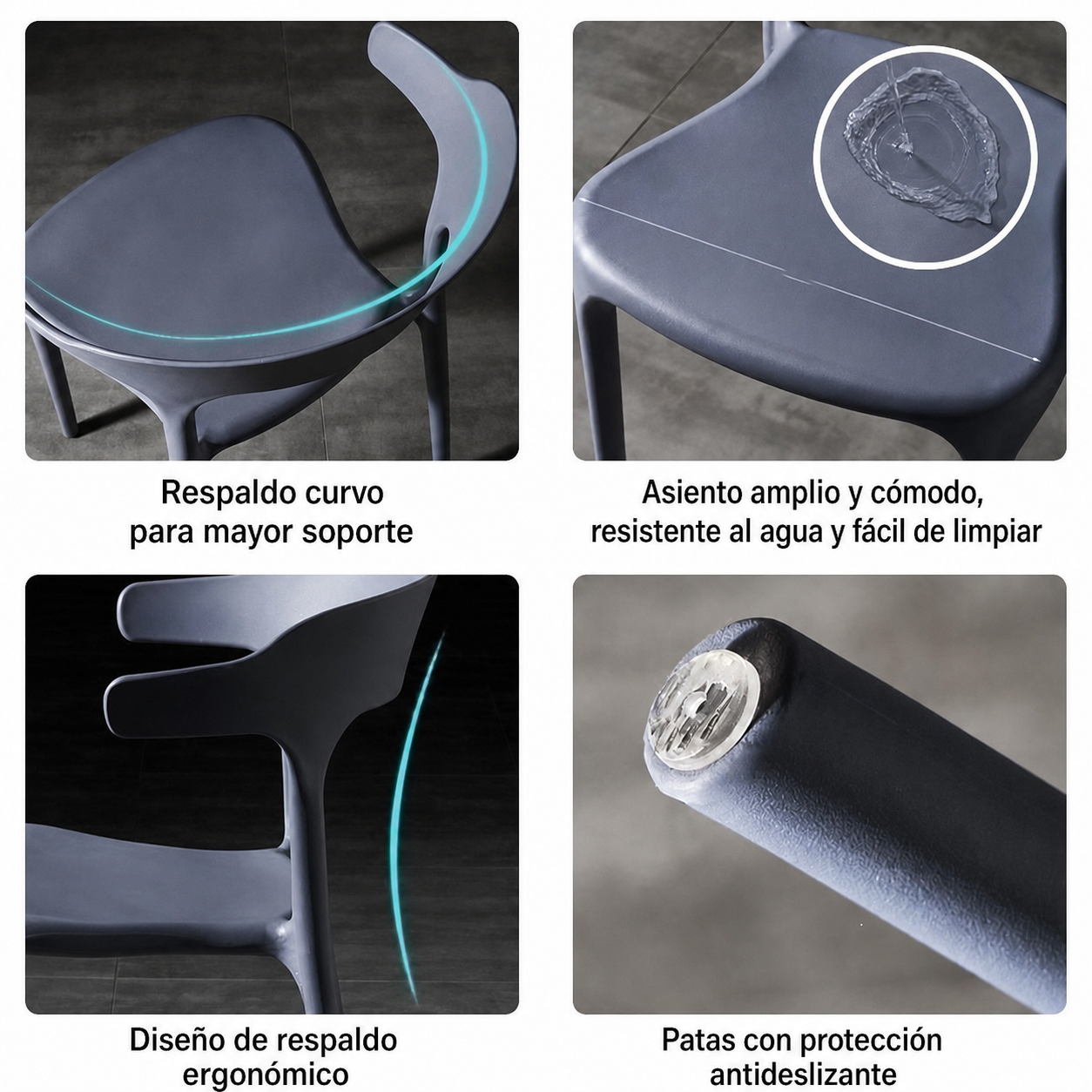 Sillas de comedor nórdicas de plástico con respaldo - 4