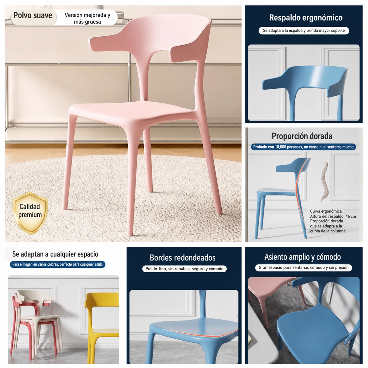 Sillas de comedor nórdicas de plástico con respaldo - 6