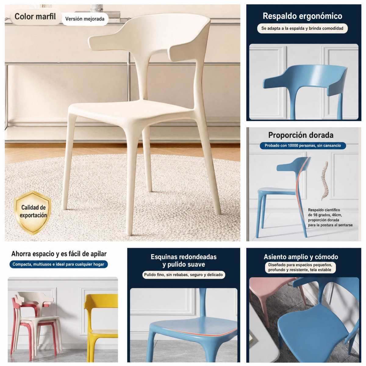 Sillas de comedor nórdicas de plástico con respaldo - 8