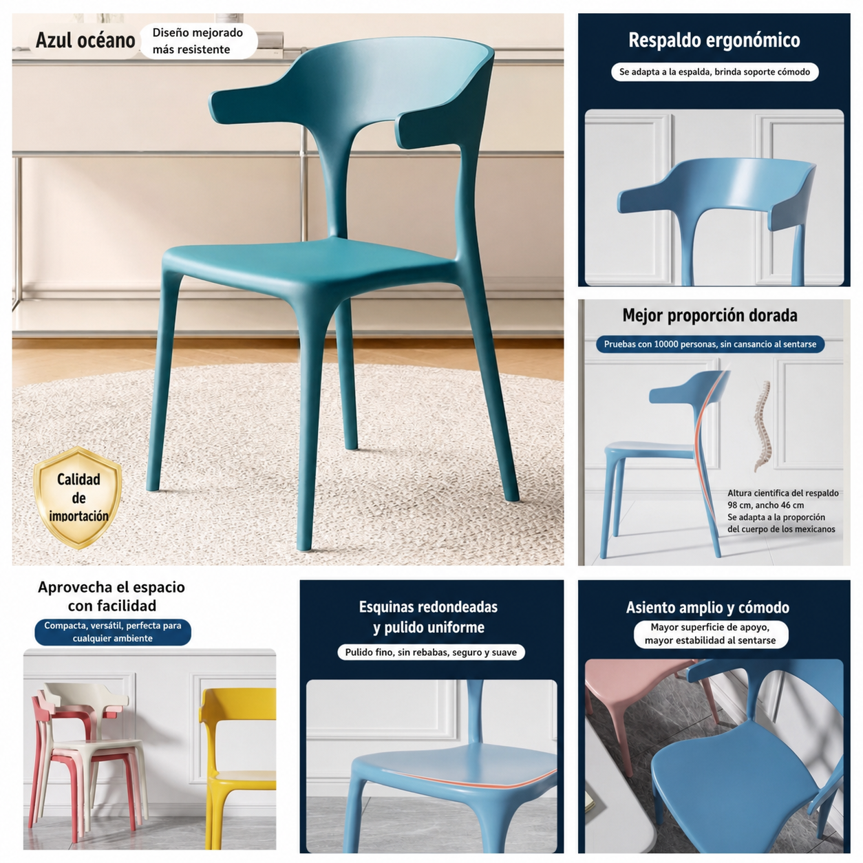 Sillas de comedor nórdicas de plástico con respaldo