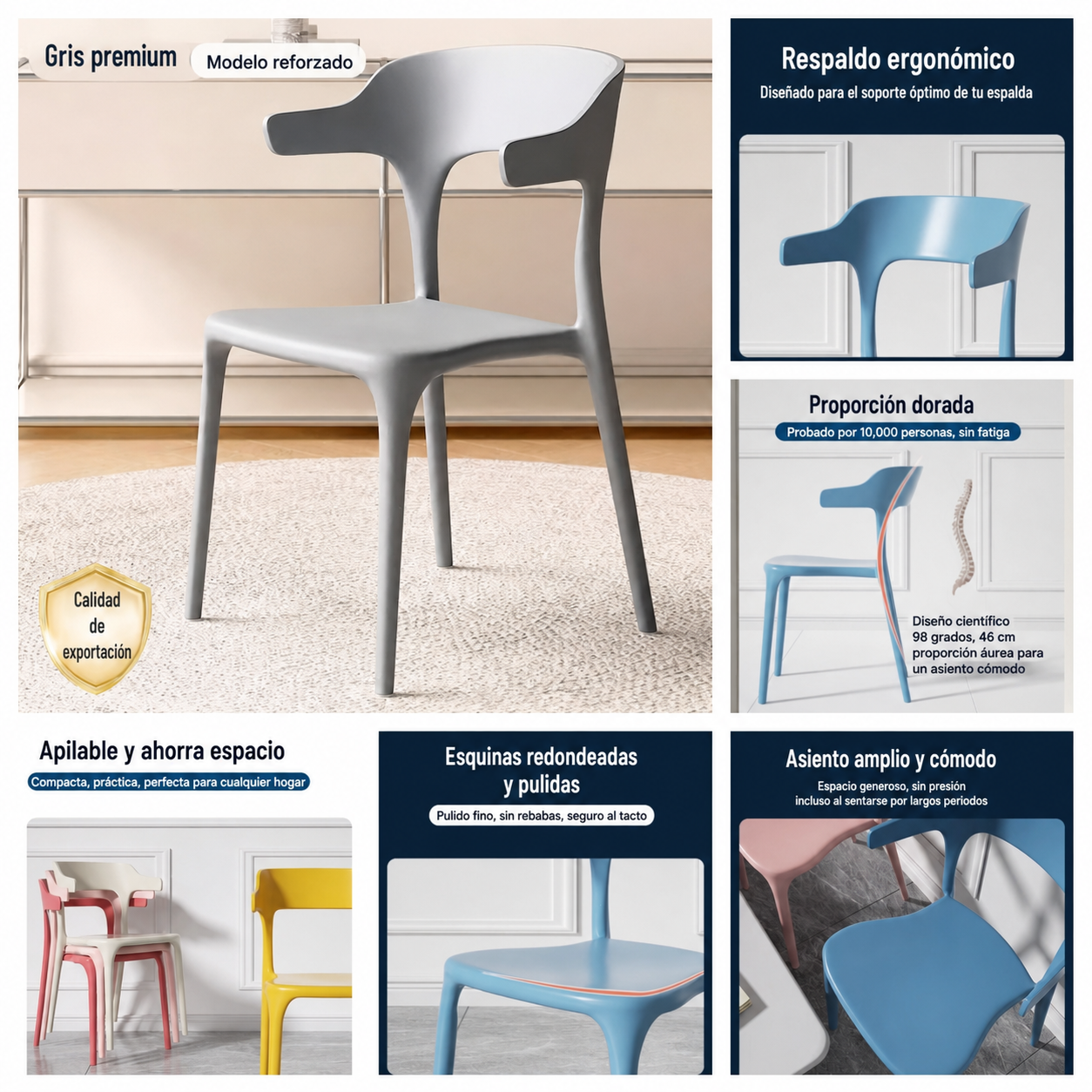Sillas de comedor nórdicas de plástico con respaldo