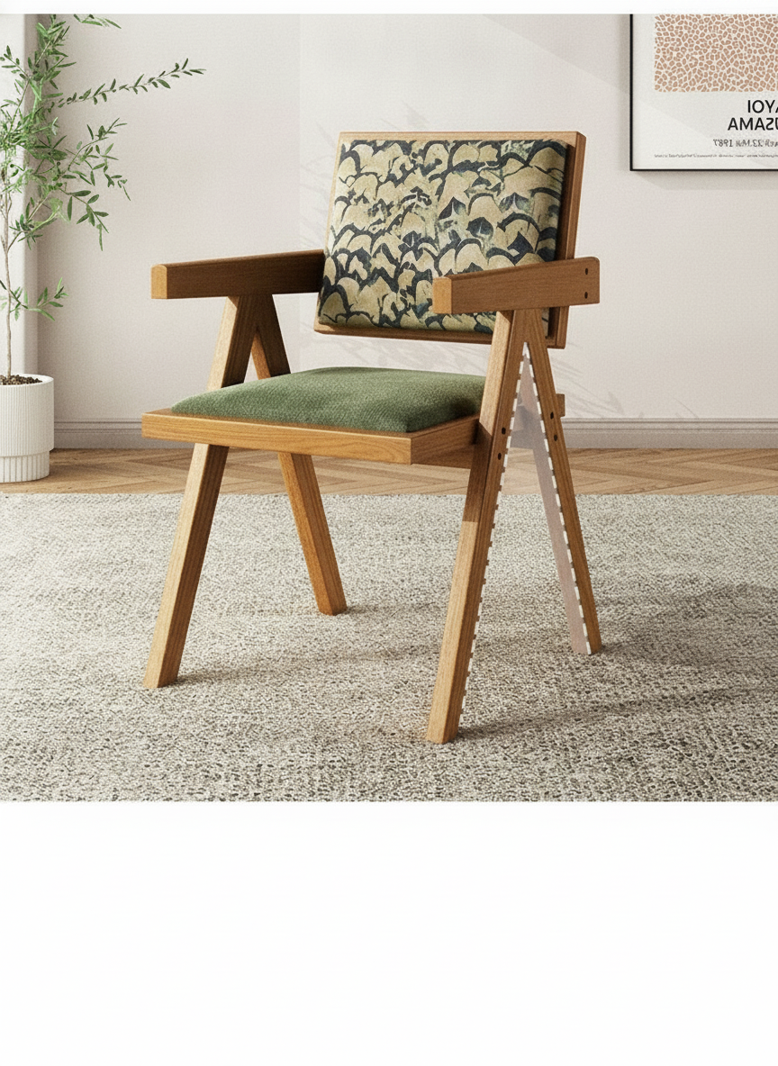 Silla de comedor nórdica de madera con respaldo de ratán - 13