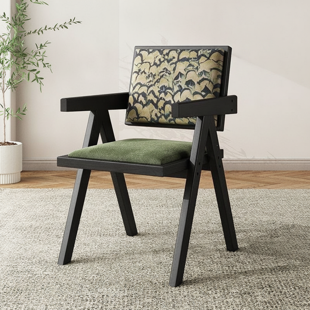 Silla de comedor nórdica de madera con respaldo de ratán - 2