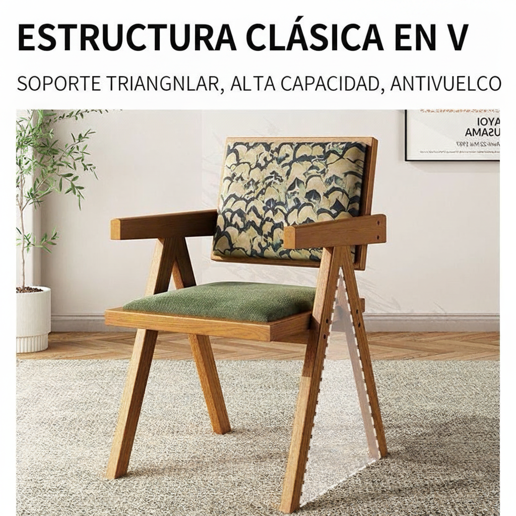 Silla de comedor nórdica de madera con respaldo de ratán - 4