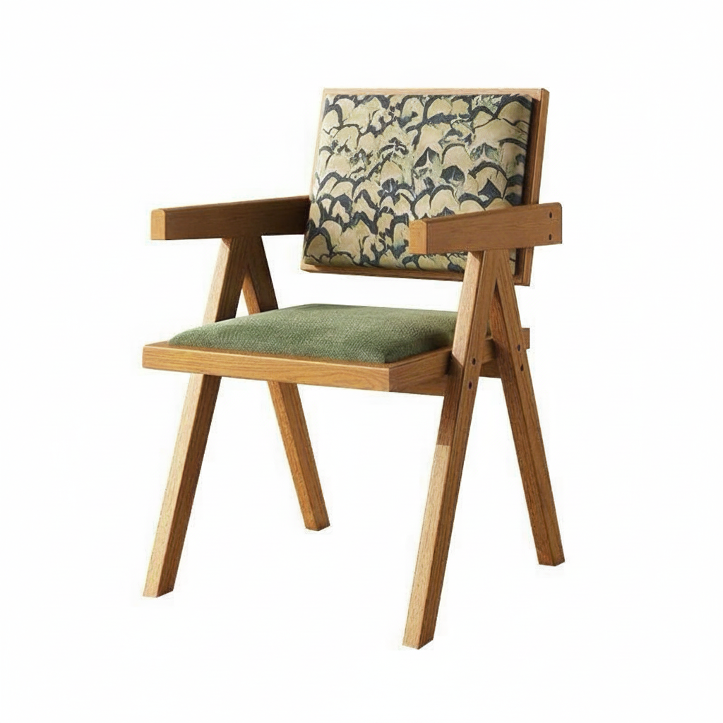 Silla de comedor nórdica de madera con respaldo de ratán - 5