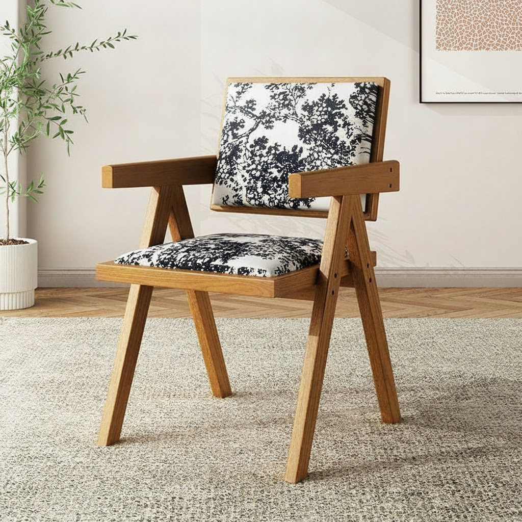 Silla de comedor nórdica de madera con respaldo de ratán - 9
