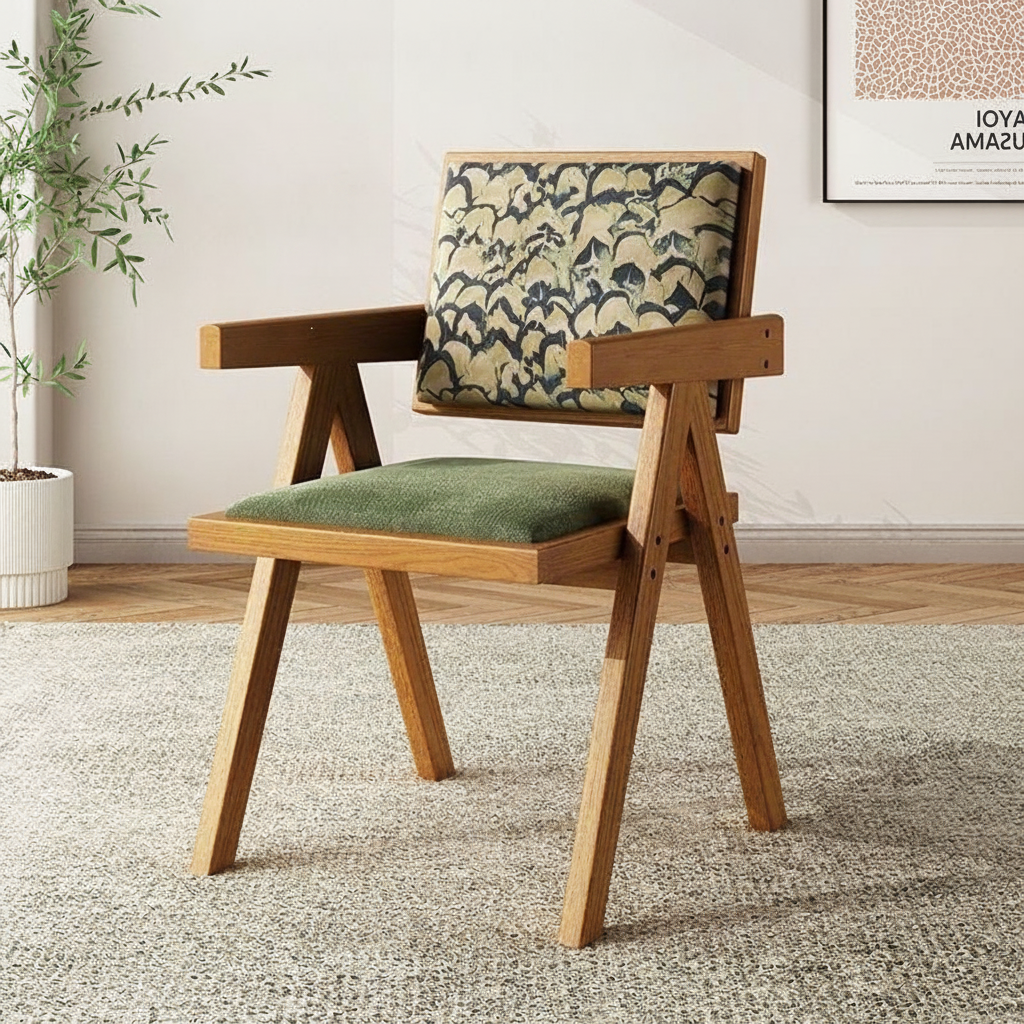 Silla de comedor nórdica de madera con respaldo de ratán - 10