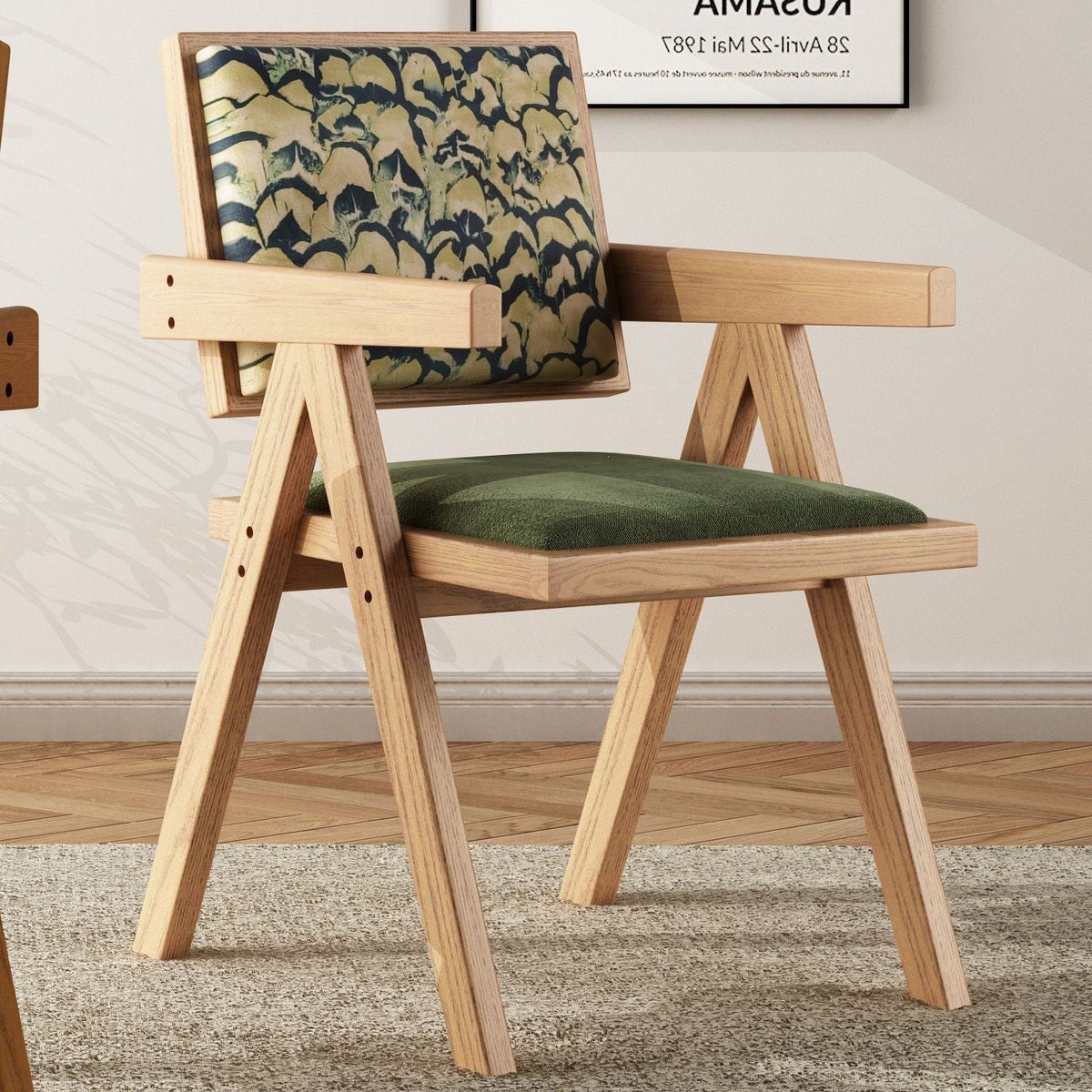 Silla de comedor nórdica de madera con respaldo de ratán