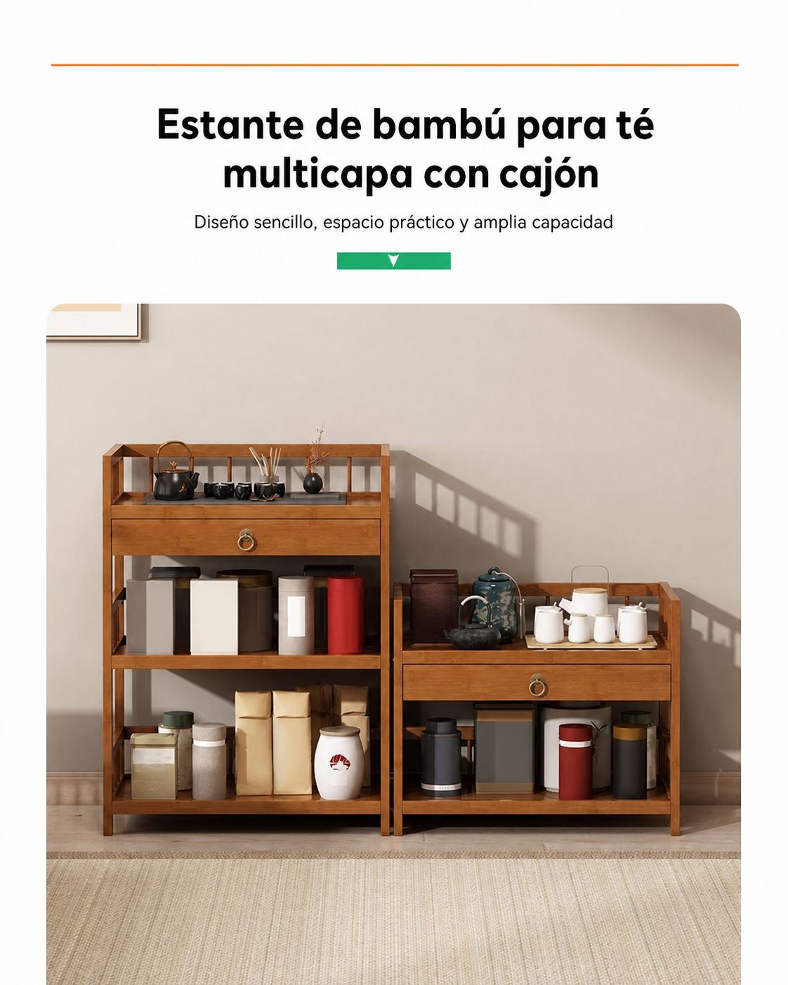 Estante de bambú para té multicapa con cajón - 11